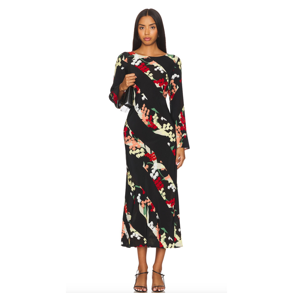 Rixo Alondra Black Stripe (100% Silk) Dress Size 8